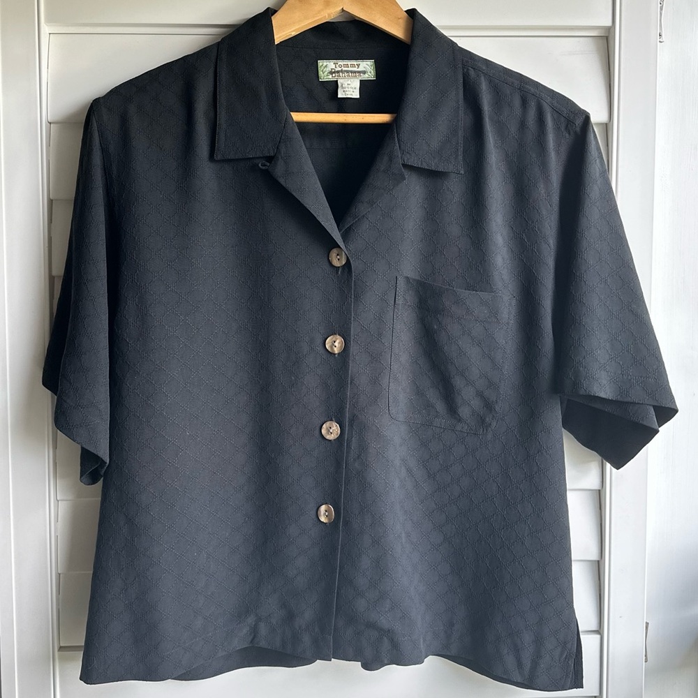 100% Silk Tommy Bahama Charcoal Textured Shirt